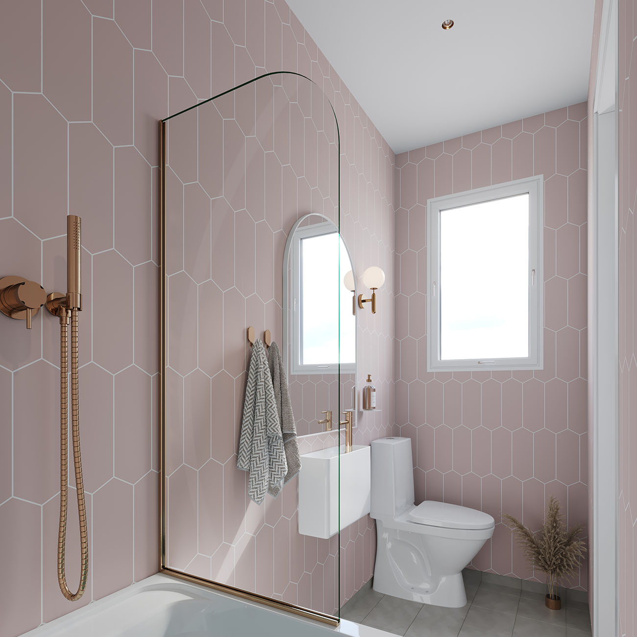 Fibo Dusky Pink Elongated Hexagon Tile